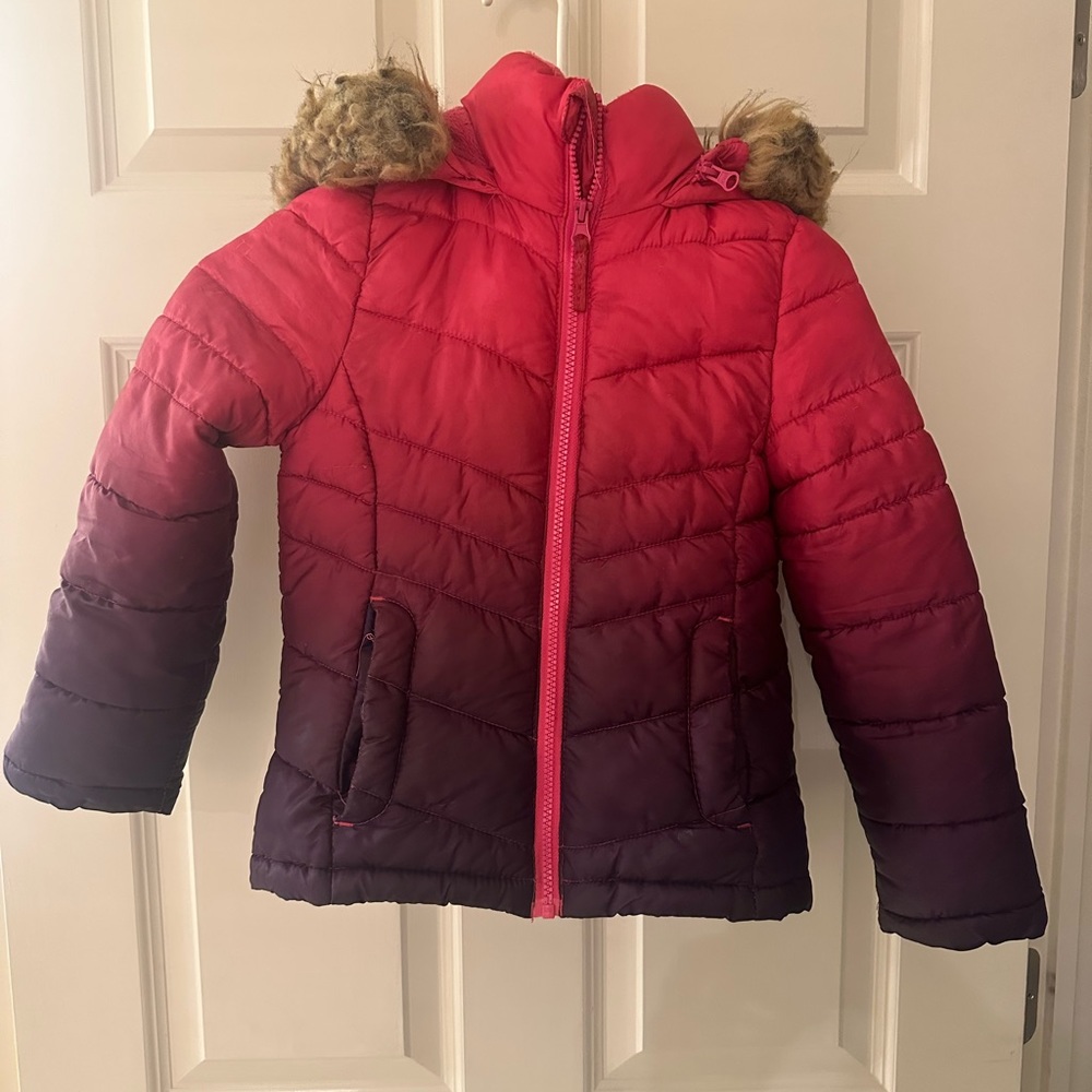 Girls Fuschia and Purple ombré winter puffer coat